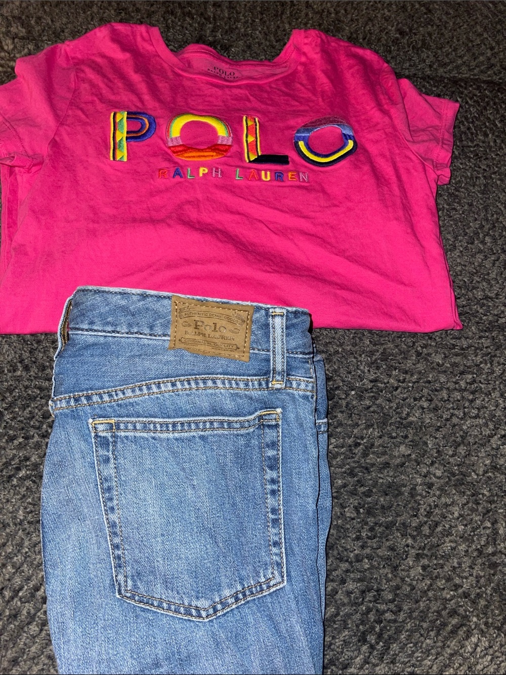 Ralph Lauren Bright Pink Short Sleeve Tee with Multicolor POLO Embroidery